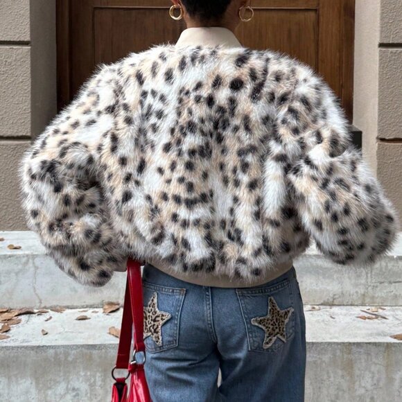 Khaki Casual Women's Leopard Animal Print Faux Fur Coat - Picture 2 of 8